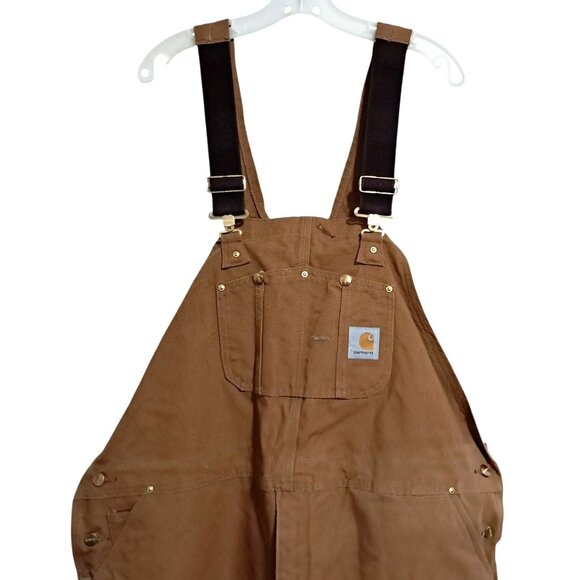 Carhartt Mens Brown Insulated Duck Bib Overalls Size 50 X 30 With Red Quilted Li - Picture 7 of 13